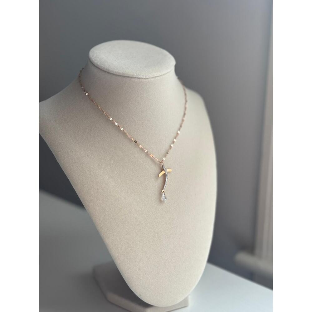 Rose Gold Curved Pendant Necklace Crystal Drop Dainty Elegant Jewelry - Picture 5 of 8